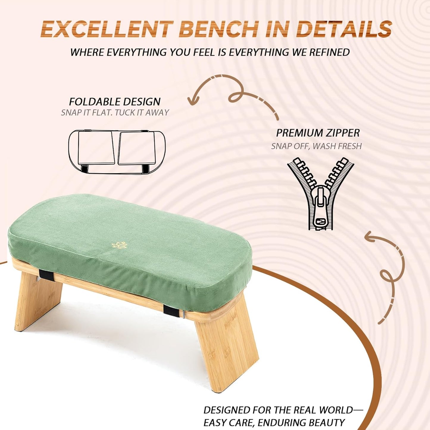Meditation Bench, Bamboo Meditation Stool, Folding Kneeling Meditation Bench, Seiza Prayer Bench, Prayer Bench with Meditation Cushion, Kneeling Stool(Green-Bag)