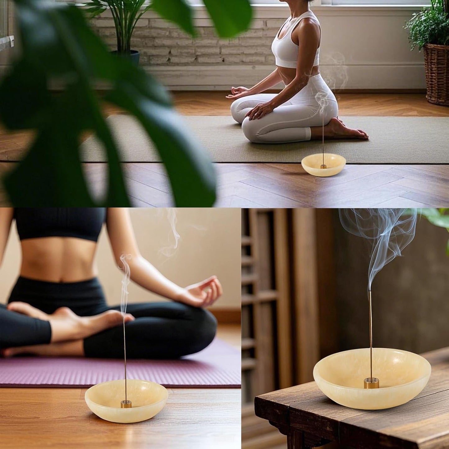 Koville Natural Marble Incense Holder, Incense Holder for Sticks with 9 Holes, Handmade Incense Burner Ash Catcher for Meditation Yoga SPA, Balsam Fir/Palo Santo/Sage/Cone (RoyalBeige)