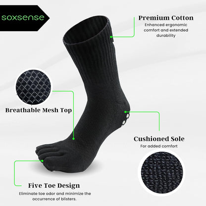 Soxsense Multi-Pack Sports Grip Toe Socks with Cushion, Non-Slip Finger Socks for Pilates, Home Gym, Soccer, basketball