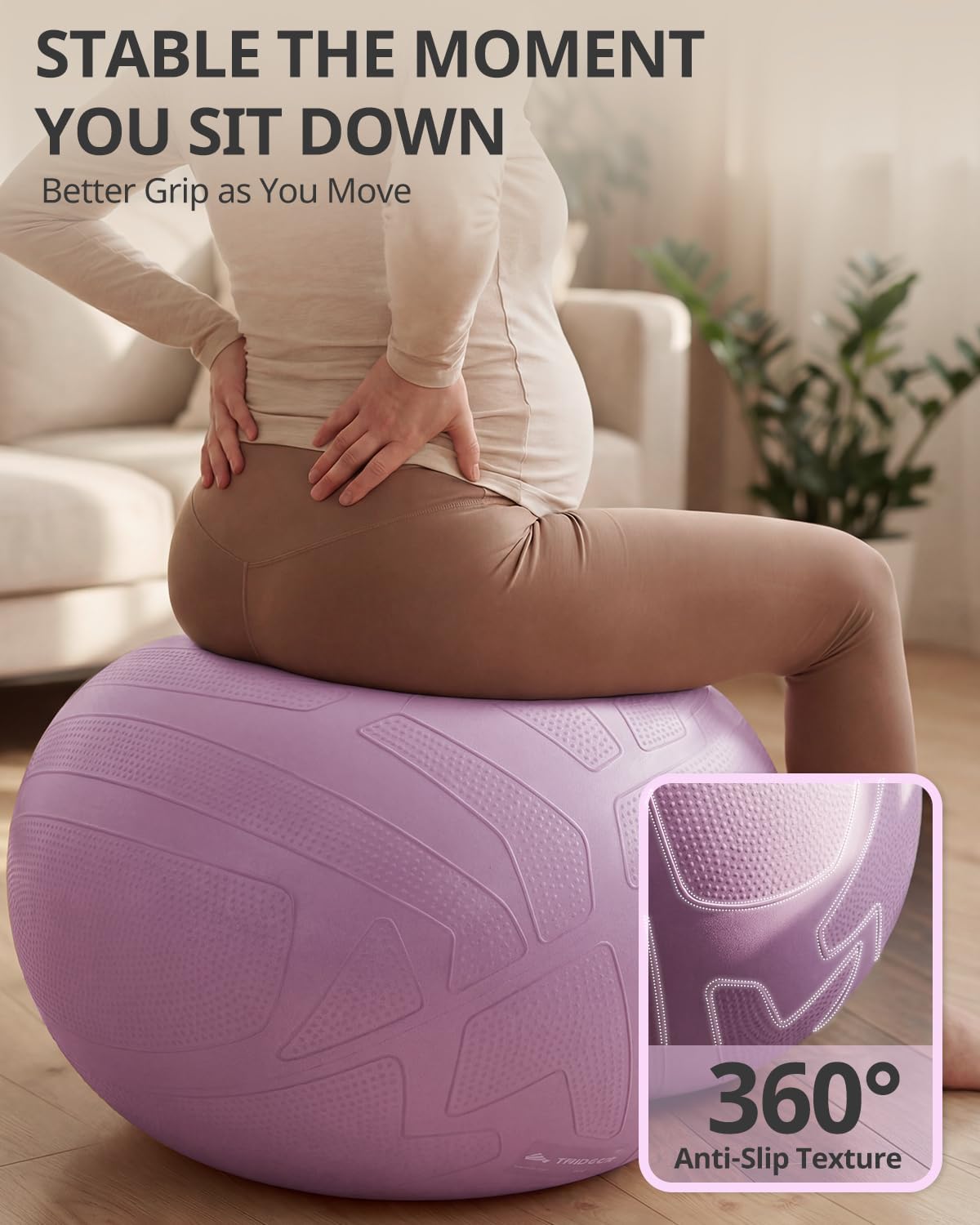 Trideer Pregnancy Birthing Ball, 1.7mm Extra Thick Yoga Ball for Maternity, Labor, Physio, Recovery, Exercise Guide & Daily Comfort Tips for All Trimesters, 1000LB Anti-Burst Non-Slip Stability Ball