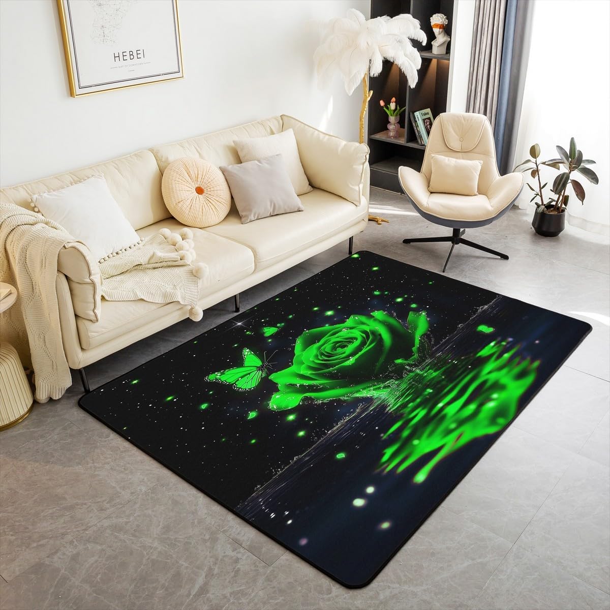 Feelyou Floral Rose Indoor Floor Mat Set,Romantic Blue Rose Rugs for Living Room Bedroom Area Rug 3x5,Boys Girls,Botanical Flower Rose Accent Rug Doormats Floor Mat for All Season