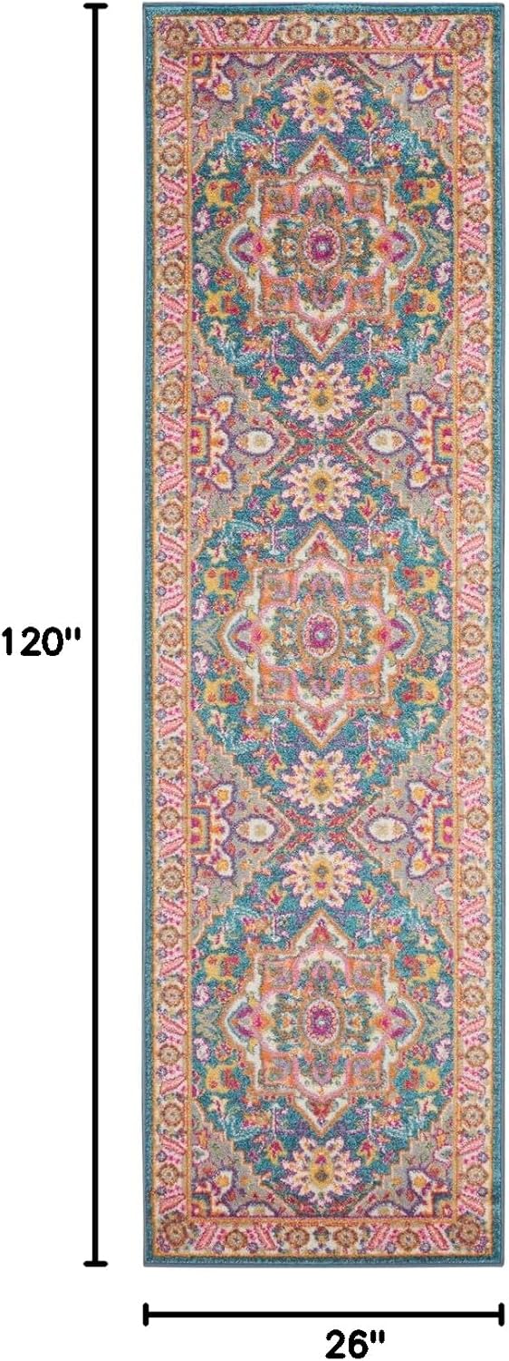 Nourison Home Passion Teal Multicolor 9' x 12' Area Rug - Easy Clean, Non Shedding, Bed Room, Living Room, Dining Room, Kitchen (9' x 12')