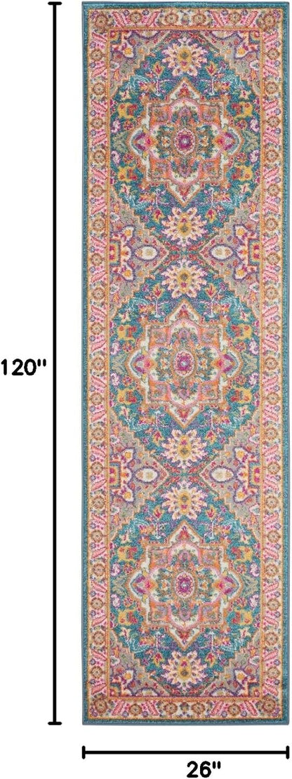 Nourison Home Passion Teal Multicolor 9' x 12' Area Rug - Easy Clean, Non Shedding, Bed Room, Living Room, Dining Room, Kitchen (9' x 12')