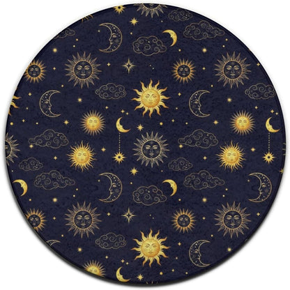 Soft Round Yoga Carpet, Large Home Decor Mat, Non-Slip Machine Washable Kitchen Office Circle Rug Compatible with Cool Norse Viking Vegvisir Runic Compass