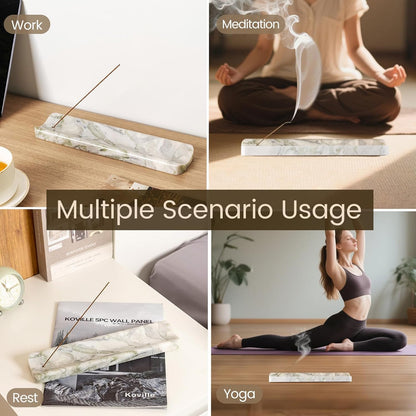 Koville Marble Incense Holder, Incense Holder for Sticks, Incense Sticks Holder Ash Catcher for Meditation Yoga SPA, Natural Stone Incense Burner, Home Table Decor (Green)
