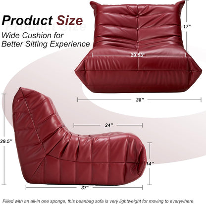 Hobestluk Giant Bean Bag Chair Lazy Floor Sofa, Memory Foam Fireside Sofa for Adults, Big Beanbag Faux Leather Armless Chair for Living Room Bedroom Dorm Office (Brown, Single)