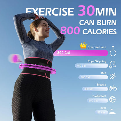 JLoibao Weighted Hula Circle for Adults Weight Loss, Infinity Fitness Hoop Plus Size 51 Inch with Sweat Belt, Include 27 Detachable Links and Waist Trainer for Women