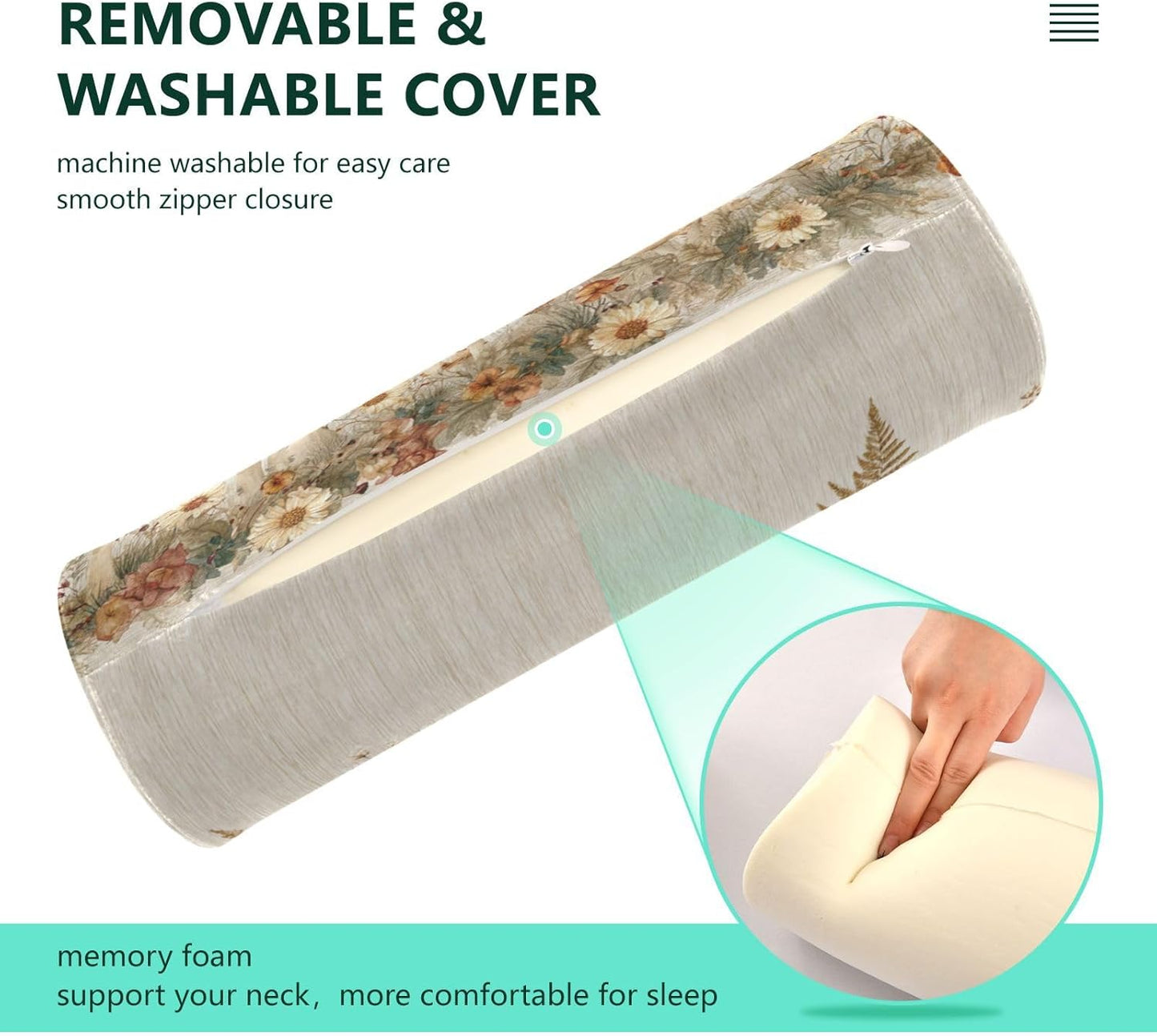 c Neck Roll Pillow Bolster Round Health Memory Foam Long Cervical Cylinder Pillows with Removable Washable Cover for Body Bed Legs Back Yoga - Colors A