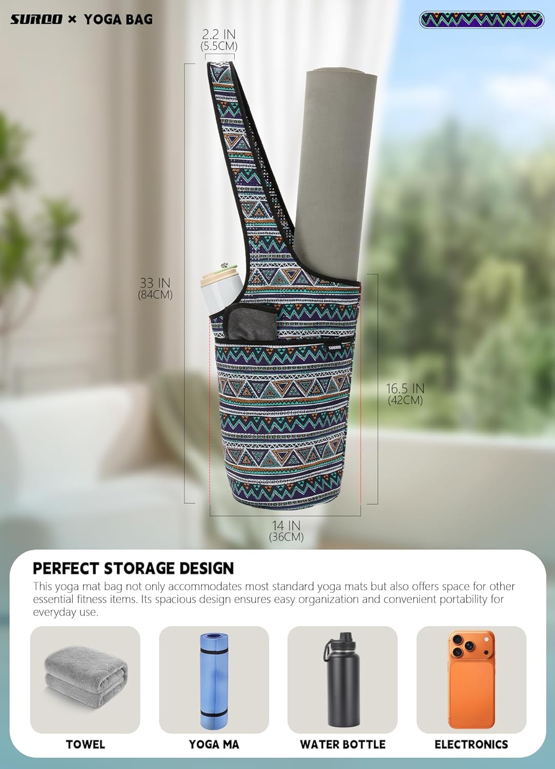 Yoga Mat Bag – Neoprene, Lightweight, Spacious Carrier, Large Zipper Pocket, Ideal for Gym Yoga & Fitness Mats