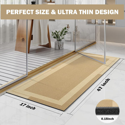 YDKGL Non Slip Long Bath Mat Bathroom Runner, Rubber Backing Ultra Thin Bathroom Rugs Fit Under Door Quick Dry Super Absorbent Washable Bath Rug Shower Mat for Bathtub Sink Floor, Dark Gray 17"x47"