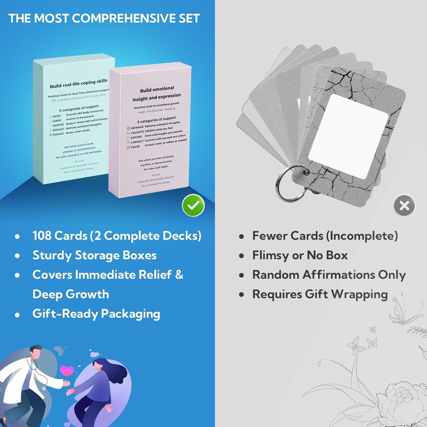 108 Mindfulness Cards for Coping Skills & Mind Brain Emotional Insight Cards - Somatic Therapy for Stress Relief & Anxiety - CBT, Grounding, Self Care Techniques for Teens | Adults | Therapists