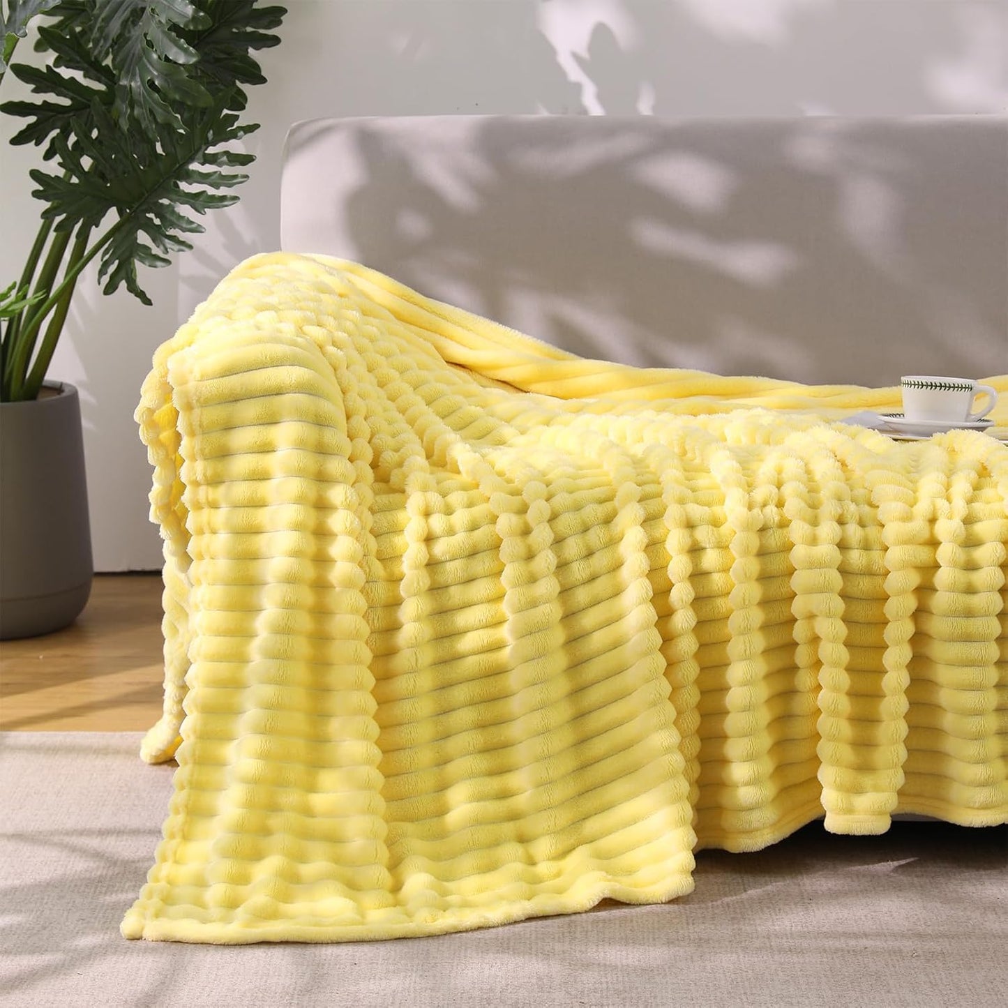 Khaki Throw Blanket for Couch Sofa 50x60 inches Striped Fleece Blankets Room Home Decor Lightweight Plush Soft Cozy Gifts for Women Mom Girls
