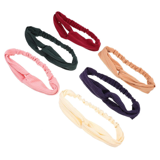 Tofficu 6pcs Elastic Cross Headbands for Women, Knitted Solid Color Cloth Hair Accessories, Stretchy Yoga and Sports Headband Set for Facial Cleansing and Daily Wear