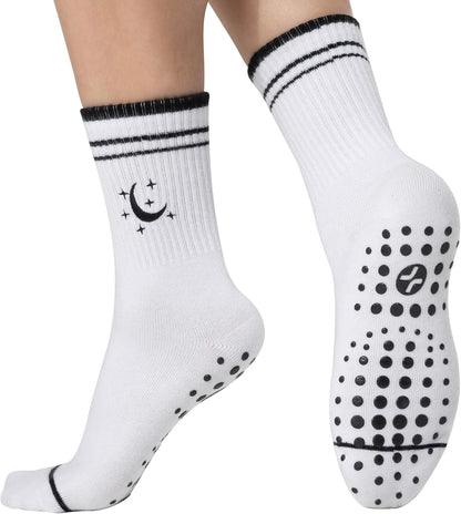 COOLMATE Pilates Socks with Grips for Women, Yoga Socks, Crew Non Slip Women for Barre, Pilates Gifts for Women - Colors A