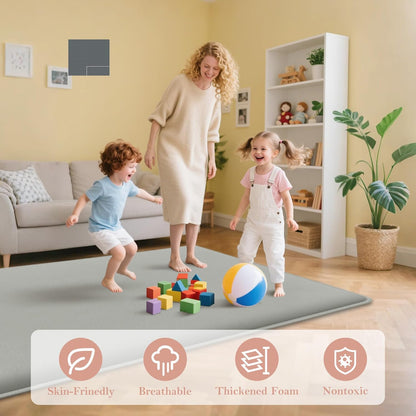 PapaMama Baby Play Mat,1.3" Thick Memory Foam 50x50 Soft Velvet Playpen Mat for Kids,Infants,Toddlers,Tummy Time Crawling Mats with Non-Slip Bottom,Yoga,Tatami,Nursery Rug(Sky Blue)