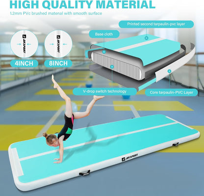 AKSPORT Gymnastics Air Mat Tumble Track Tumbling Mat Inflatable Floor Mats with Air Pump for Home Use/Tumble/Gym/Training/Cheerleading/Parkour/Beach/Park/Water