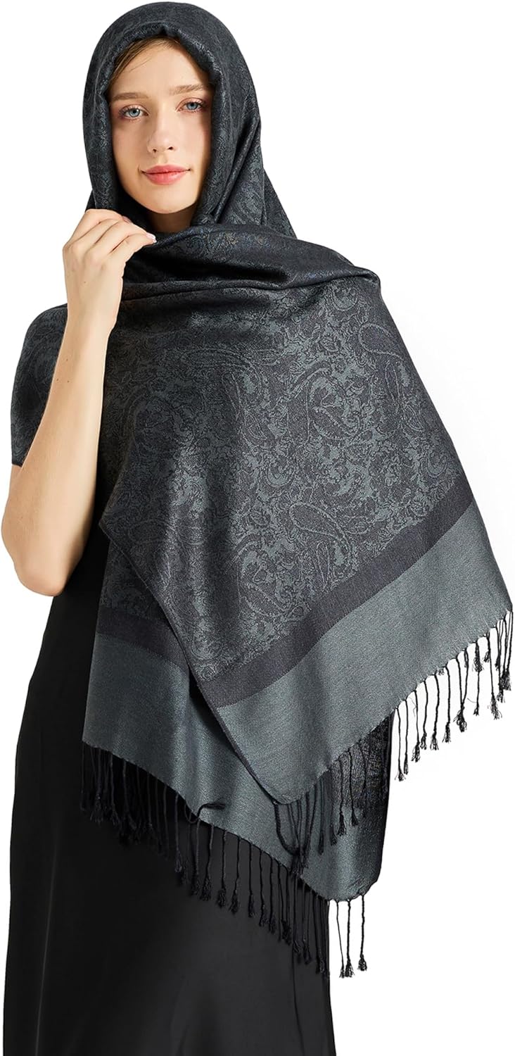 vimate Silky Paisley Pashmina Shawl Scarf-Women's Soft Double-side Jacquard Pashminas Wrap for Evening Dress Travel Shawl