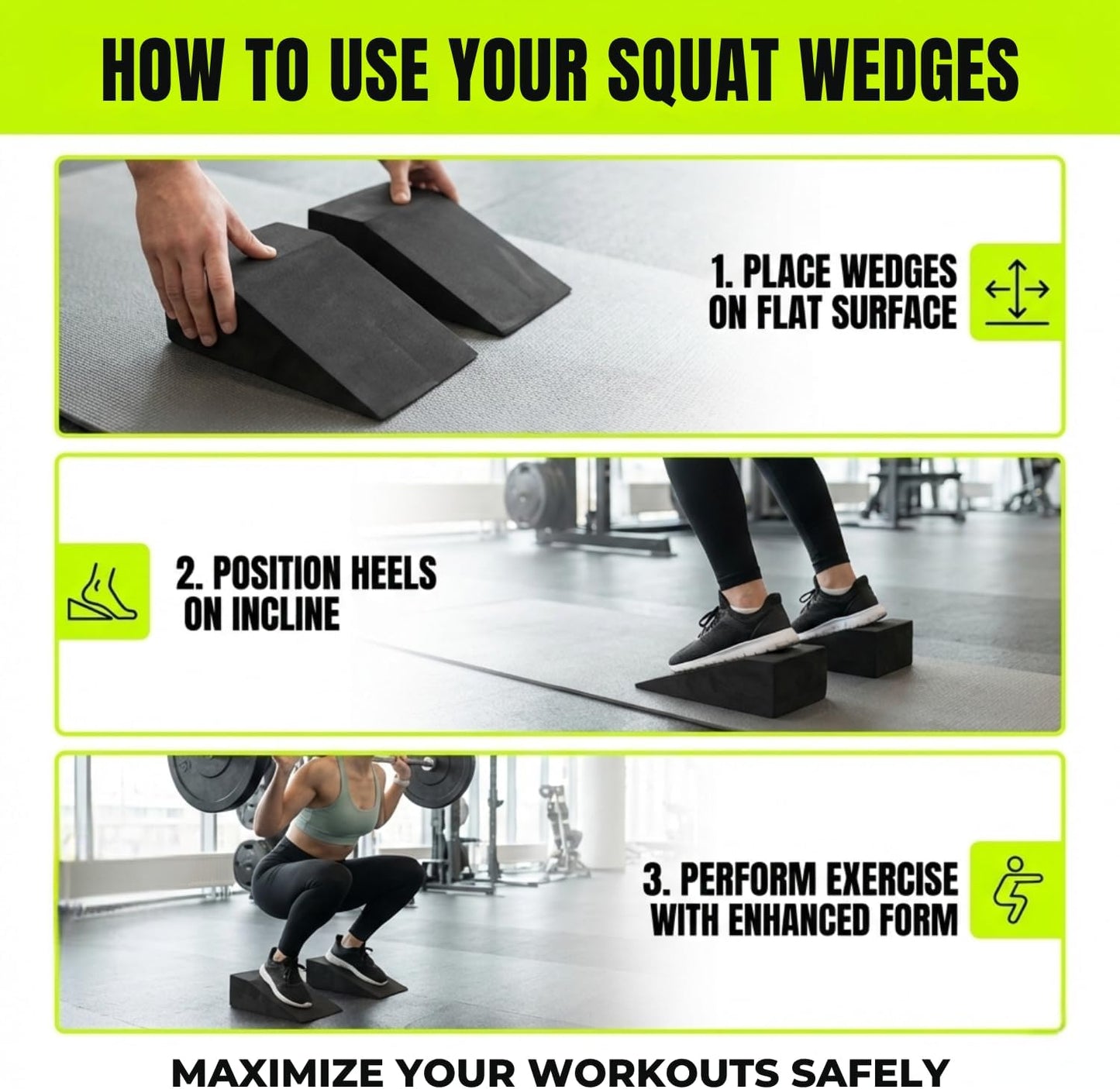 pack of 2 Squat Wedge, Supportive Foot Wrist Exercise Wedge for Squat, Yoga, Pushup, Balance, Stretch, Strength, Pilates, Plank, Physical Therapy - EVA Riser Block for Men & Women