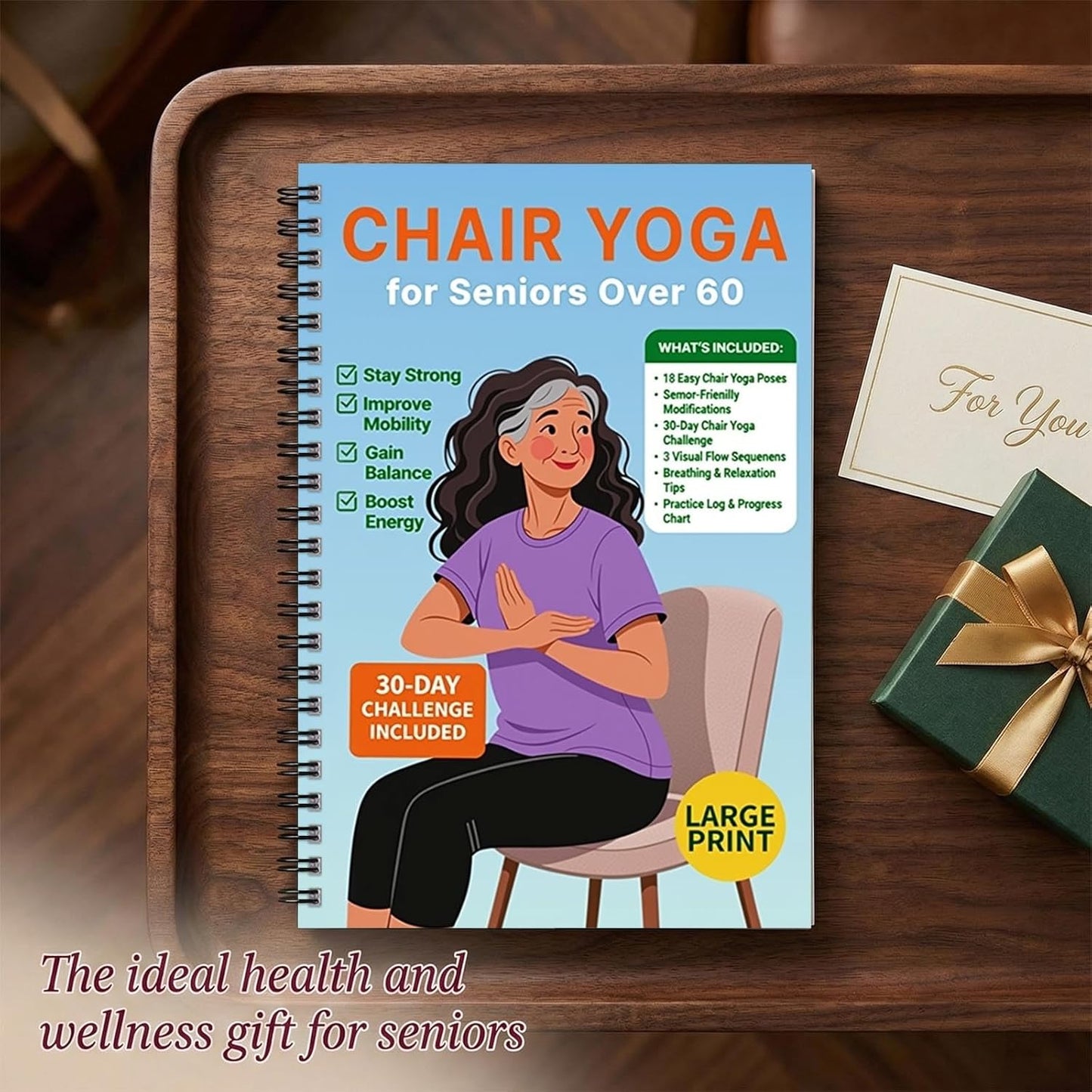 Chair Yoga for Seniors Over 60, 30-Day Challenge Gentle Seated Yoga Exercises Guidebook, Step-by-Step Fitness Planners Instructions Books for Seniors Beginners – 8.2″ x 5.5″ Pink Yoga Book