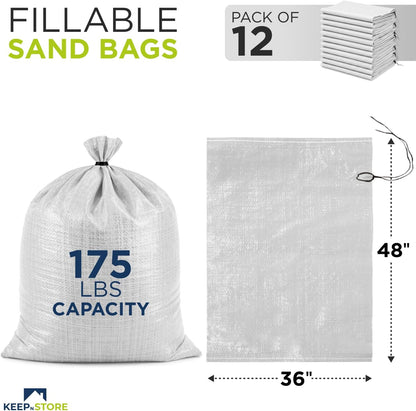 Heavy Duty Sand Bags Pack of 3, White Empty Sandbags with Built-In Ties, Woven Polypropylene UV Protection 1600 Hours, Fillable Sand Bags for Flood Control, Weight, 10x14 inches, 15 Pounds Volume