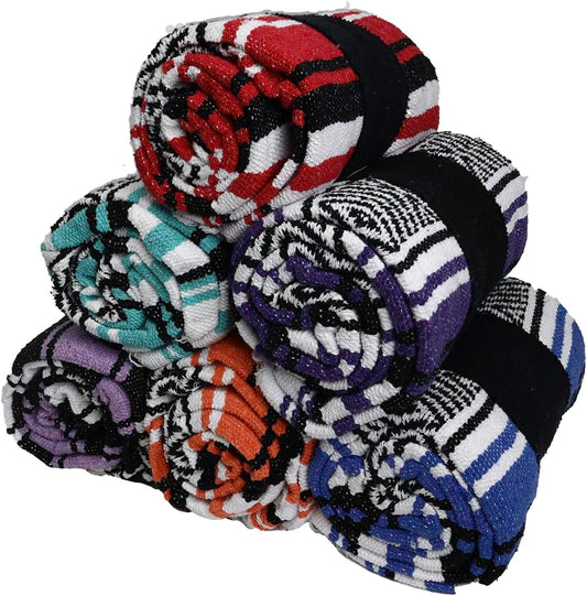 BlackCanyon Gear Falsa Blanket Rolled Cotton Blend OL124 Mexican Style Saddle Yoga Beach Blanket Aztec Throw Colorful Serape - 4FT x 6FT