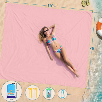 BYDOLL Beach Blanket Waterproof Sandproof Large Sand Free,78''X81''/10'X9' Oversized Sandless Lightweight Blanket Picnic Mat for Beach Travel Camping Hiking with Stakes