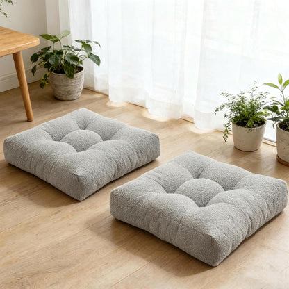 Meditation Cushion Set of 2, Large Floor Cushions for Adults, Thick Square Floor Sitting Pillow with Tufted Cover for Tatami Living Room Fireplace, Navy Blue 18x18 in