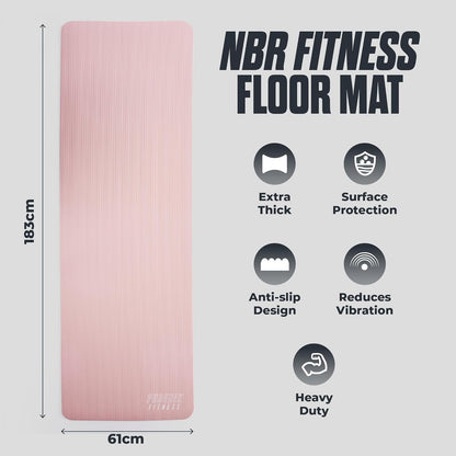 Phoenix Fitness NBR Yoga Mat - 15mm Extra Thick Exercise Mat with Carry Strap - Non Slip Yoga Mat for HIIT, Exercise & Pilates for Men and Women - Black or Pink