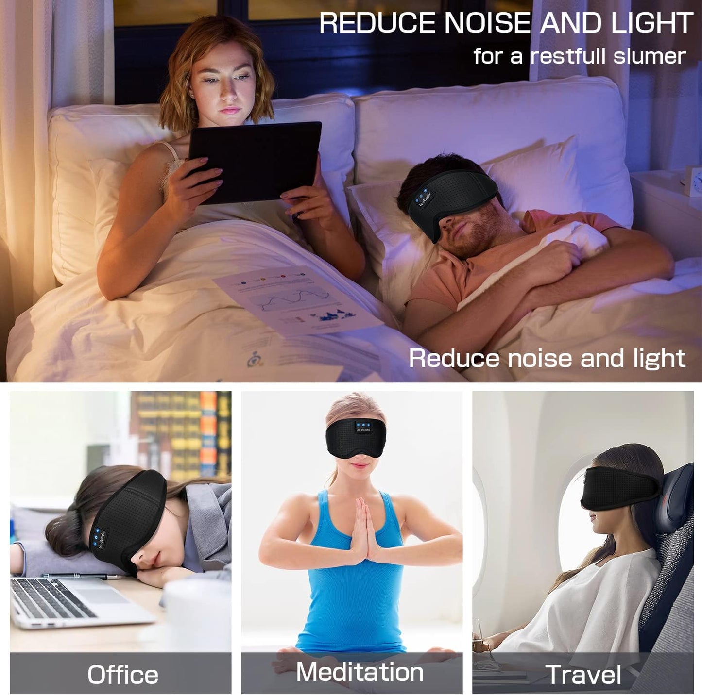 LC-dolida Sleep Headphones, 3D Sleep Mask Bluetooth Wireless Music Eye Mask, Sleeping Headphones for Side Sleepers Sleep Mask with Bluetooth Headphones Ultra-Thin Stereo Speakers Perfect for Sleeping