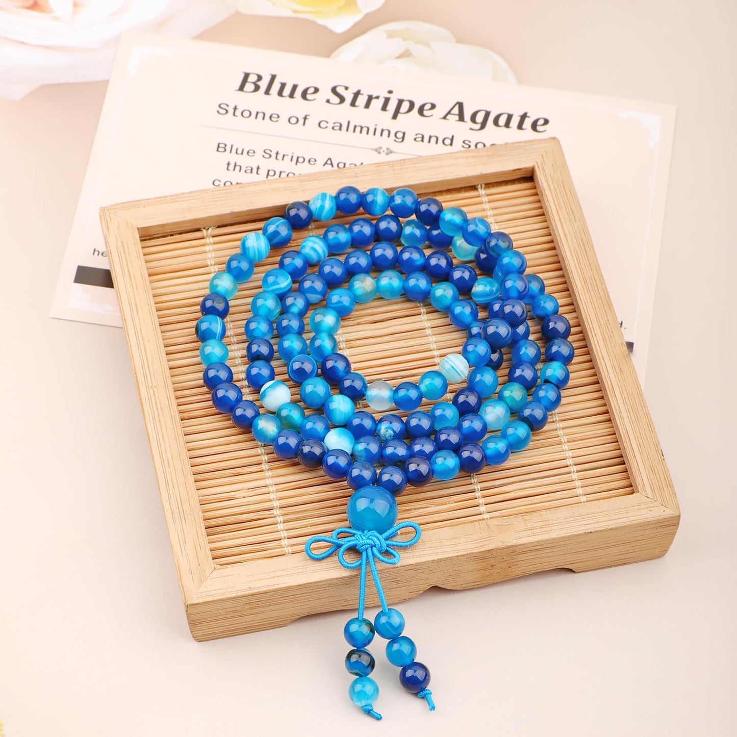 AD Beads 6mm 8mm 108 Prayer Mala Jasper Elastic Bracelet - Handmade Yoga Meditation Healing Power Energy Gifts for Unisex Adult.