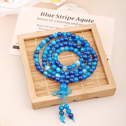 AD Beads 6mm 8mm 108 Prayer Mala Jasper Elastic Bracelet - Handmade Yoga Meditation Healing Power Energy Gifts for Unisex Adult.