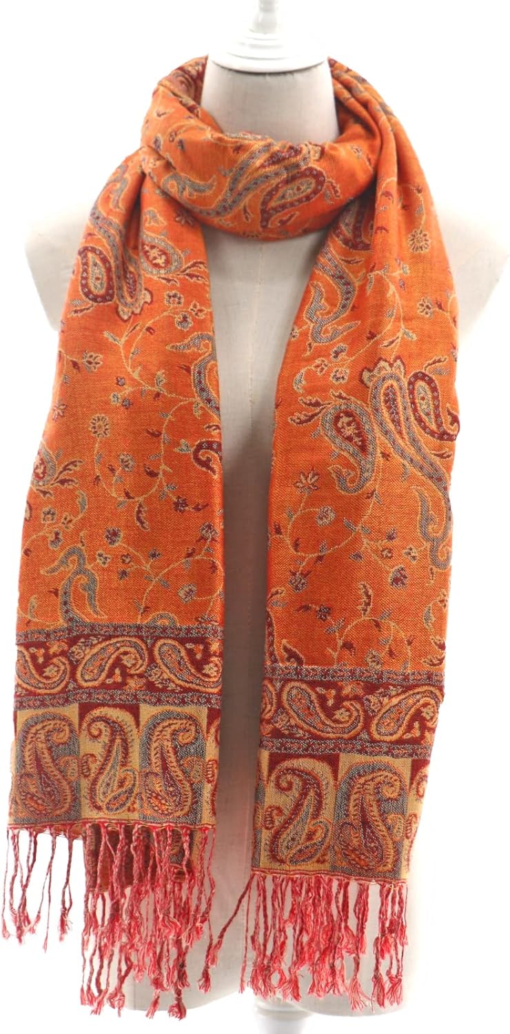 Ciormis Two Tone Silky Paisley Pashmina Shawl Scarf,Soft Women's Rave Jacquard Pashminas Wrap Scarves