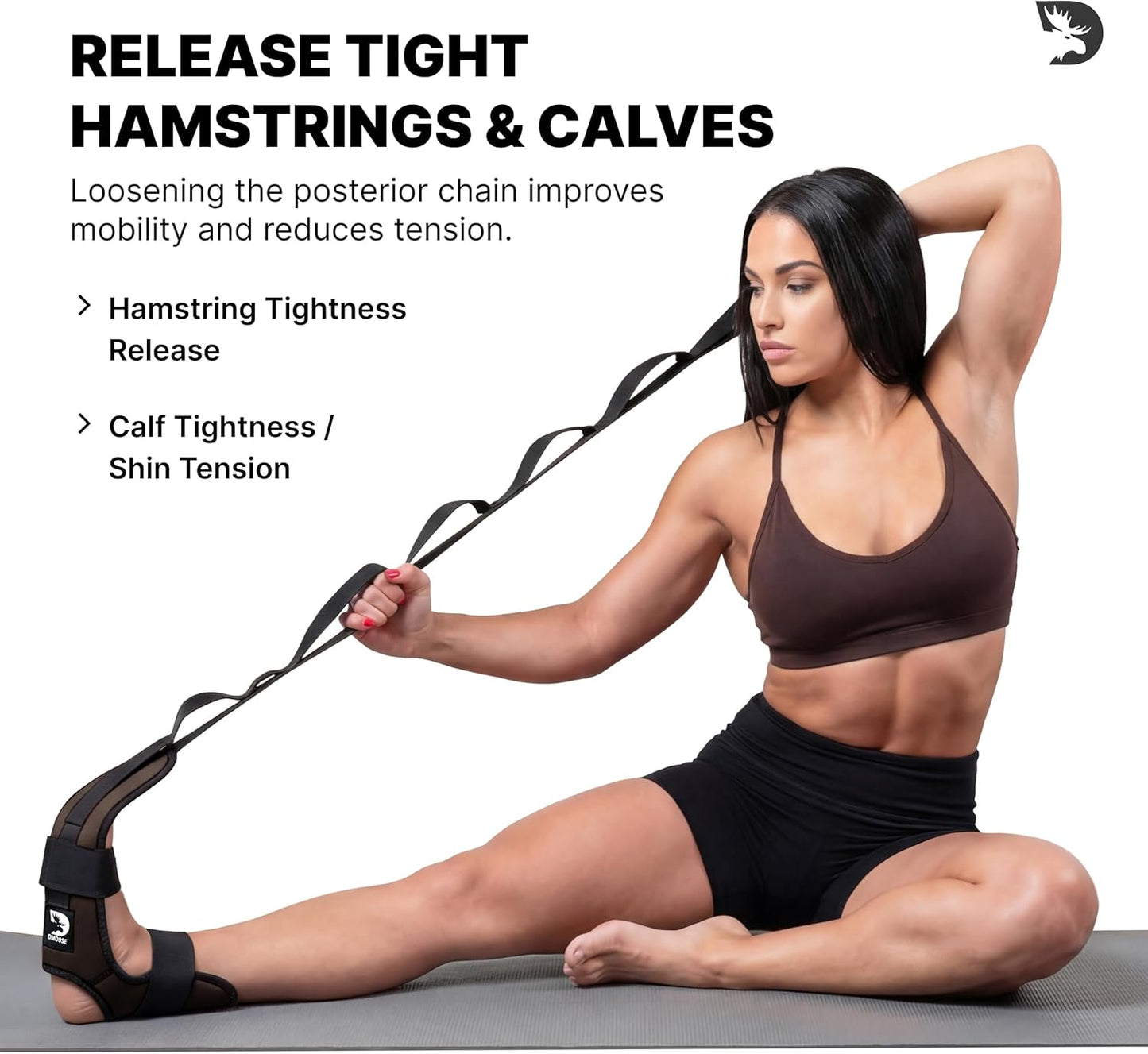 DMoose Fitness Foot & Calf Stretcher with Adjustable Padded Stretching Strap for Plantar Fasciitis, Hamstring, Heel Spurs and Achilles Tendonitis Relief - Yoga Leg Stretch Strap for Flexibility