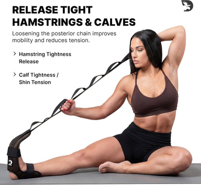 DMoose Fitness Foot & Calf Stretcher with Adjustable Padded Stretching Strap for Plantar Fasciitis, Hamstring, Heel Spurs and Achilles Tendonitis Relief - Yoga Leg Stretch Strap for Flexibility