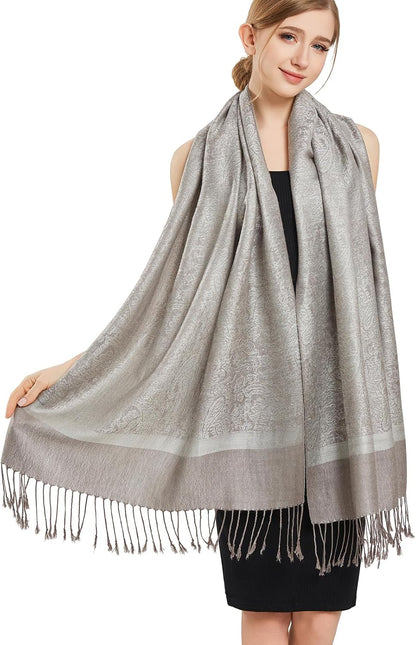 vimate Silky Paisley Pashmina Shawl Scarf-Women's Soft Double-side Jacquard Pashminas Wrap for Evening Dress Travel Shawl
