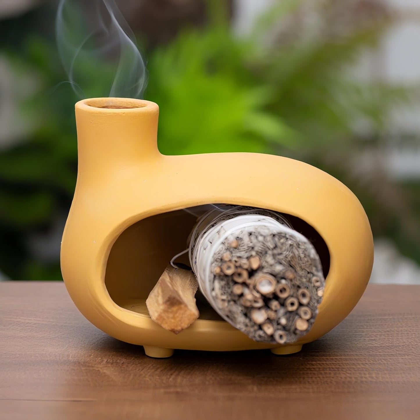MOUGIGI Terracotta Palo Santo Holder - Modern Chiminea Incense Burner for Yoga, Meditation, and Energy Cleansing - Wood Sticks Dish, Sage Ash Catcher, Smudge Bowl, Cone Burner - Unique Meditation Gift
