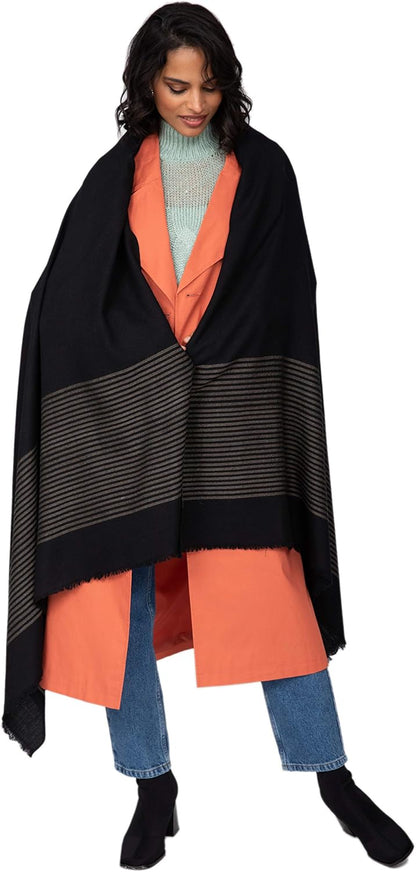 likemary Pashmina Shawls and Wraps for Women - Merino Wool Travel Blanket Scarf - Oversized Striped Shawl