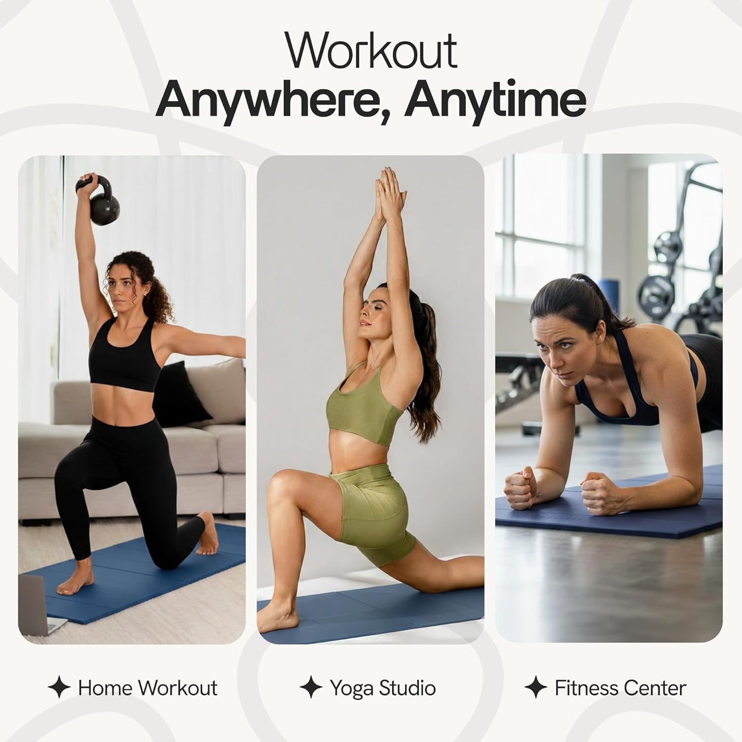 Folding Yoga Mat, TPE Folding Yoga Mat, Foldable Exercise Mat for Yoga, Pilates, Floor Workouts, Compact Design, Travel Friendly, Ideal for Home & Gym, Knee pad, Kneeling pad, No Roll Mat