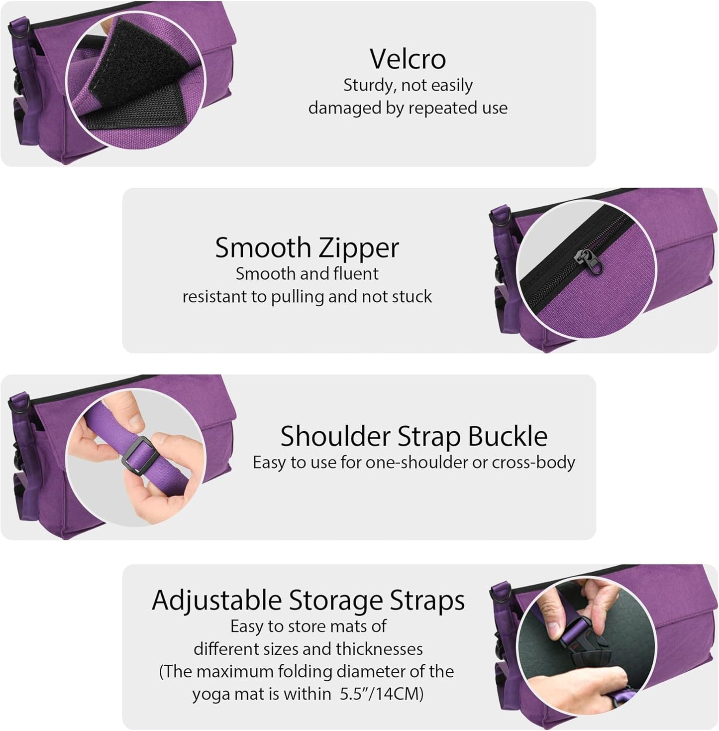 LUEXBOX Yoga Mat Bag with Liner Partition Storage Pockets, Oxford Cloth Yoga Pat Carrier with Large Zipper Pocket, Adjustable Shoulder Strap Yoga Rug Carrying Bag for Women