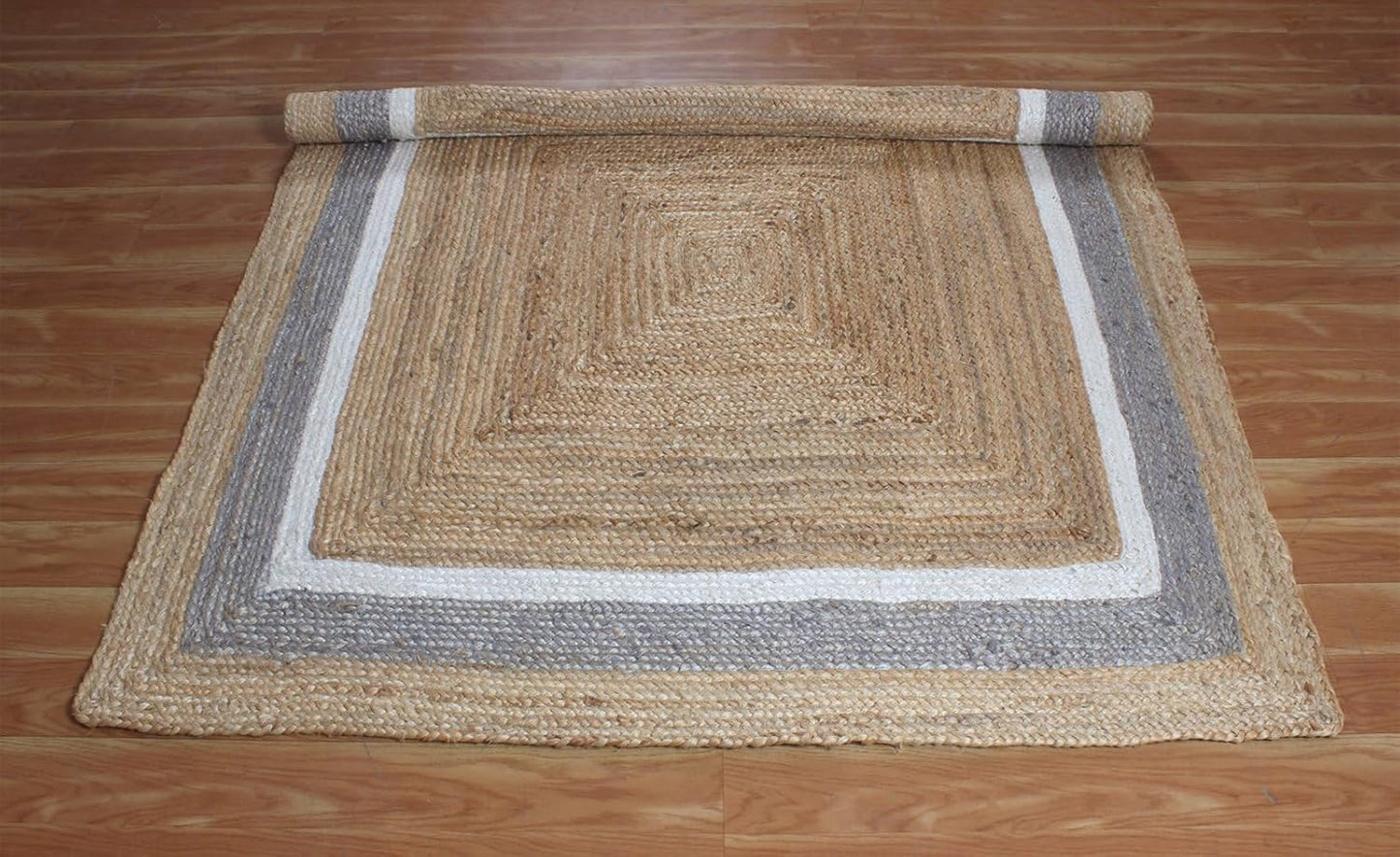 Heavy Material Hand Braided Jute 3x5 Natural Jute Beige Multi Geometric Design Hand Woven Rug Flatweave Area Carpet Indoor Outdoor Rugs for Kitchen Garden Yoga Mat - Colors B