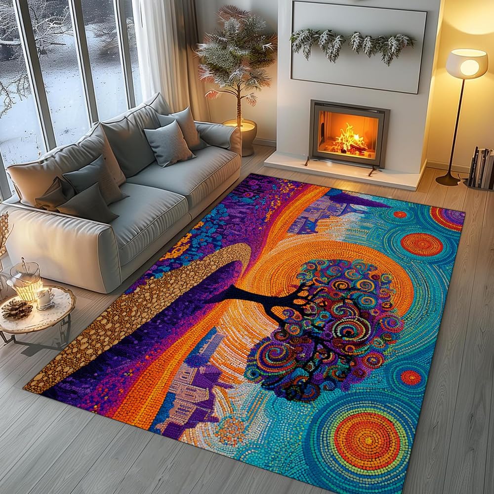 Tree of Life Area Rug – Bohemian Mandala Carpet for Living Room, Bedroom, Meditation Space, Yoga, Spiritual Home Décor – Large Soft Floor Mat for Indoor Decoration (TOL08)