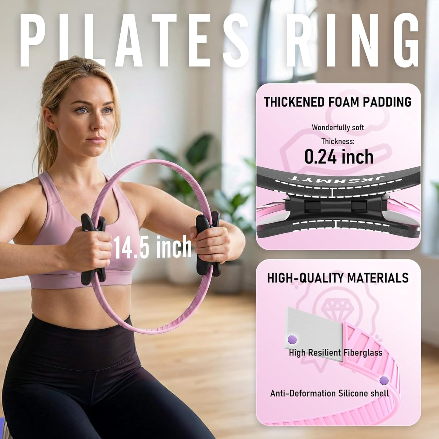 JKSHMYT Pilates Ring Fitness Circle for Women, Pilates Equipment – 14.5" Home Magic Exercise Workout, Better me Pilates Essentials Starter Set for Beginners Toning Shape Full Body