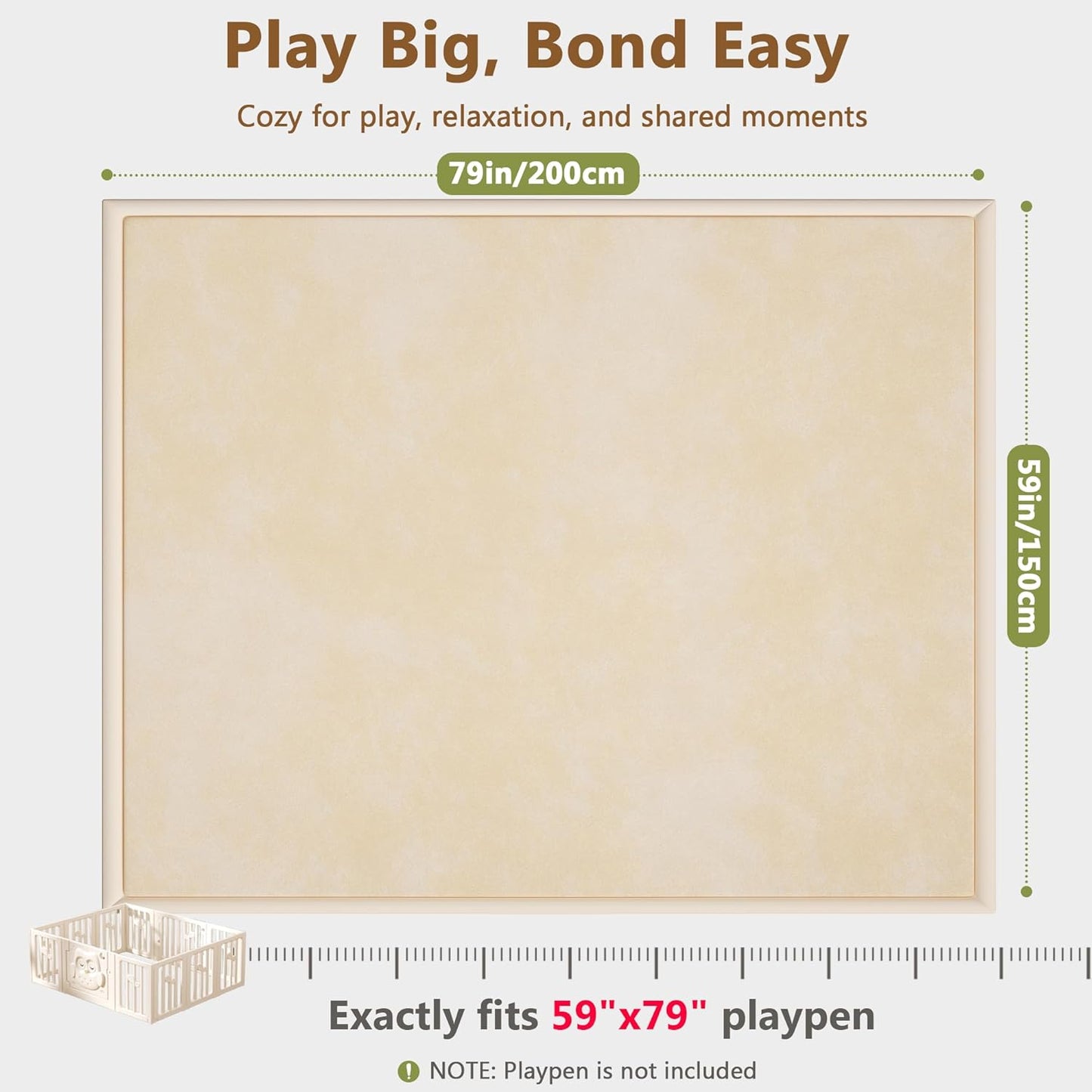 Baby Play Mat for Floor, 1.3'' Thick Memory Foam Tummy Time Mat - Super Soft Coral Velvet Nursery Rug with Non-Slip Backing, Crawling Rug for Toddlers/Infants, Yoga & Tatami Use, Oatmeal, 79''x 118''
