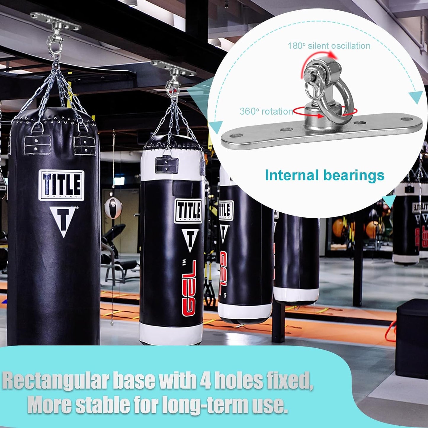 Heavy Bag Hanger,Stainless Wall Ceiling Mount Hook 180°/360° Rotation Wood Beam Holder Body Weight Strength Training Systems, Aerial Yoga Swing & Hammock
