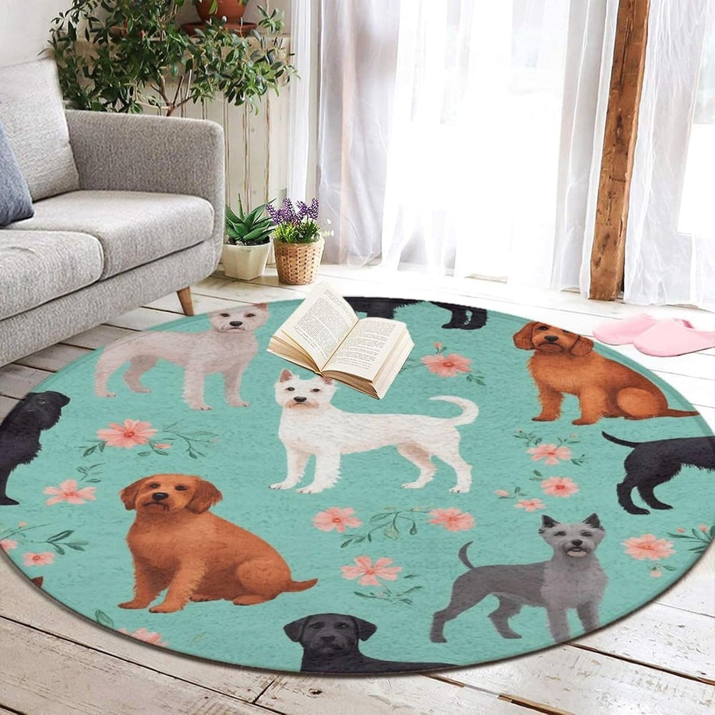 Large Home Decor Mat, Soft Round Yoga Carpet, Non Slip Machine Washable Home Office Circle Rug Gothic Witchy Sun Moon Mushroom Moth