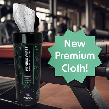 Wipex Fitness Equipment Wipes | Clean Gym Equipment, Yoga Mats, Peloton Bike Cleaner, Exercise Machine Wipes | Lemongrass, Eucalyptus, 75 Ct Canister