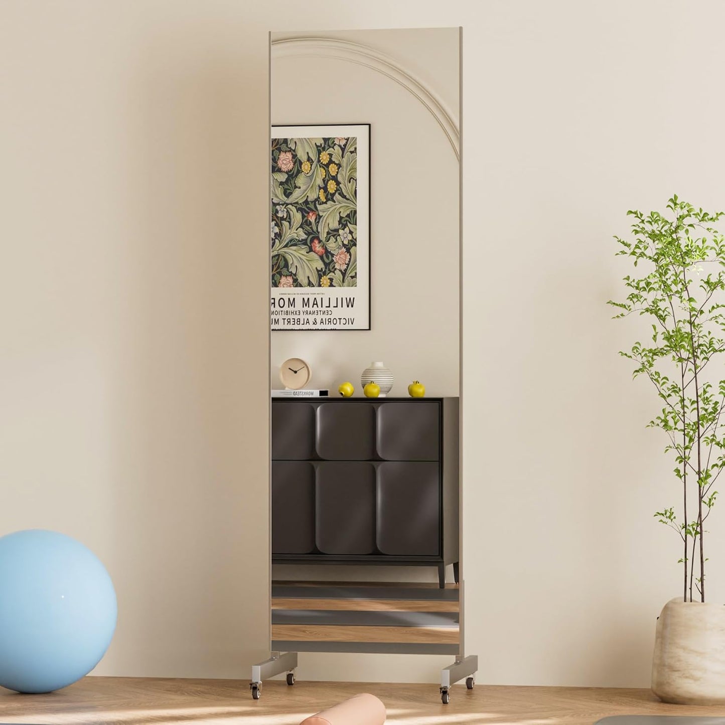 brisafe 67"x24" Ultra-Light Mobile Floor Mirror with 360° Wheels, 0.04mm Shatterproof Nano Film for Home Gym/Yoga/Dance Studio & Commercial Use | 60% Insurance Savings | Black