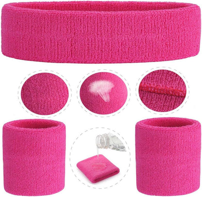 ONUPGO Sweatband Set Sports Headband Wristband Set Sweatbands Terry Cloth Wristband Wrist Sweatband Headbands Moisture Wicking Sweat Absorbing Head Band