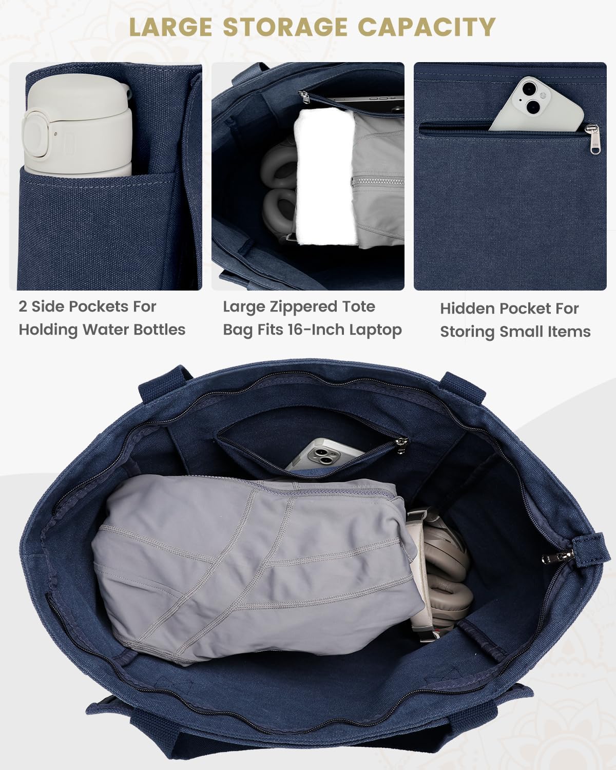 Gonex Yoga Mat Bag, Yoga Gym Bag Tote Bag with Multi Pockets For Women Men, Canvas Yoga Mat Carrier Take in Out Mat Easily For Pilates Travel Workout Office
