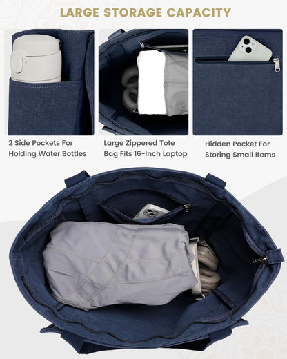 Gonex Yoga Mat Bag, Yoga Gym Bag Tote Bag with Multi Pockets For Women Men, Canvas Yoga Mat Carrier Take in Out Mat Easily For Pilates Travel Workout Office